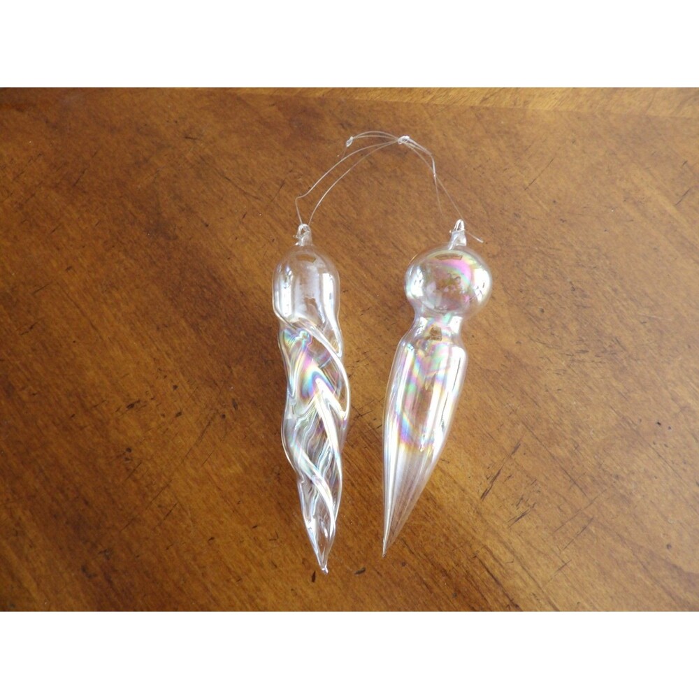 Lot 2 Handblown Clear Thin Glass Iridescent Christmas Tree Ornament Icicle 4.75" - Picture 13 of 13